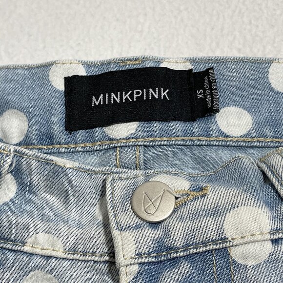 Minkpink Magnolia Boyfriend Jeans Women Size XS White Dot Hipster Rip Torn Hole - Picture 7 of 12